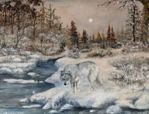Voir le détail de cette oeuvre: loup en hiver